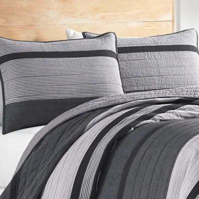 Nautica Vessey Grey Cotton Reversible Quilt In Gray,black