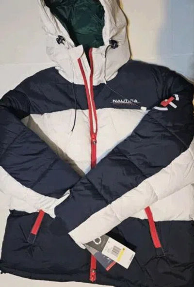Pre-owned Nautica Vintage  Stripe Colorblock Logo Reversible Puffy Down Jacket Size M 20s In Multicolor