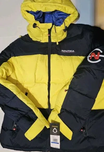 Pre-owned Nautica Vintage  Stripe Colorblock Logo Reversible Puffy Down Jacket Size Xl 90s In Multicolor