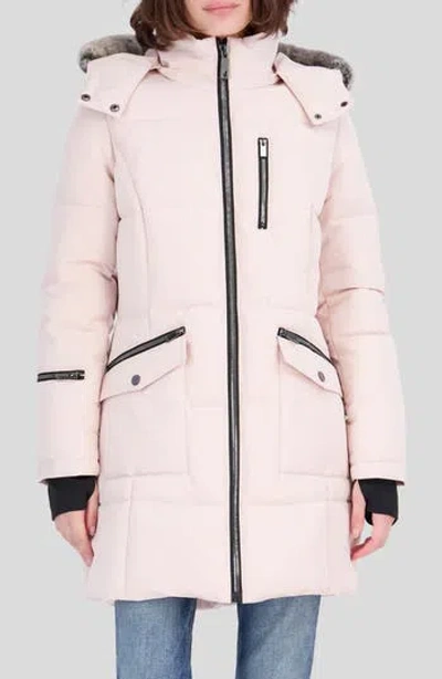 Nautica Water Resistant Faux Fur Trim Puffer Jacket In Pink
