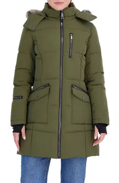 Nautica Water Resistant Faux Fur Trim Puffer Jacket In Green