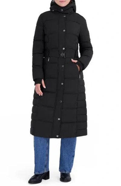 Nautica Water Resistant Hooded Maxi Puffer Coat In Black