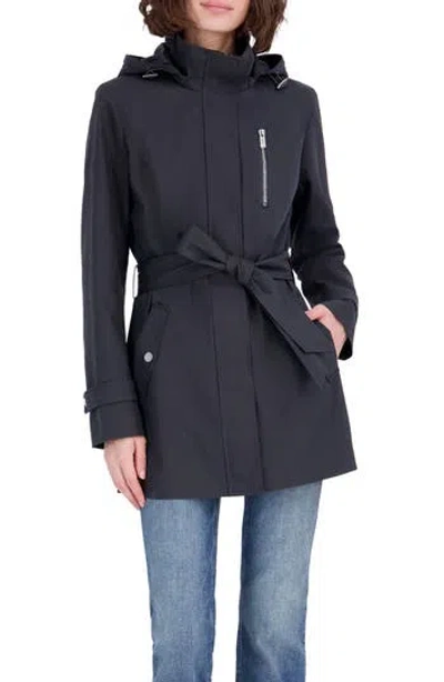 Nautica Water Resistant Hooded Raincoat In Black