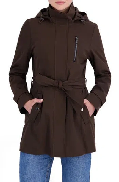Nautica Water Resistant Hooded Raincoat In Brown