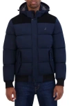 Nautica Water Resistant Mixed Media Bomber Jacket In Navy