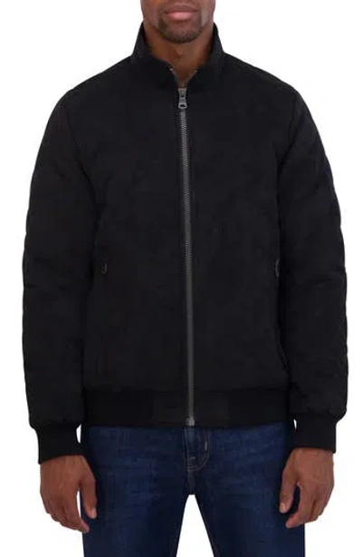 Nautica Water Resistant Quilted Faux Suede Jacket In Black
