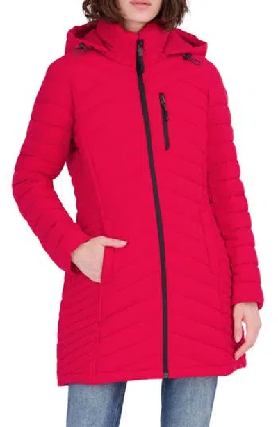 Nautica Water Resistant Stretch Puffer Coat In Burgundy