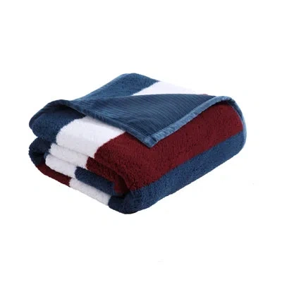 Nautica Wilton Ultra Soft Plush Sherpa Throw Blanket In Navy