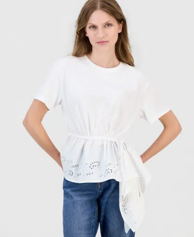 Nautica Women's Asymmetrical Eyelet-embroidered Top In White