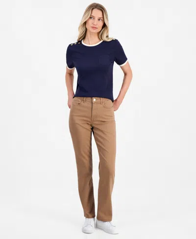 Nautica Women's Bay Sateen Straight Mid-rise Pants In Blue