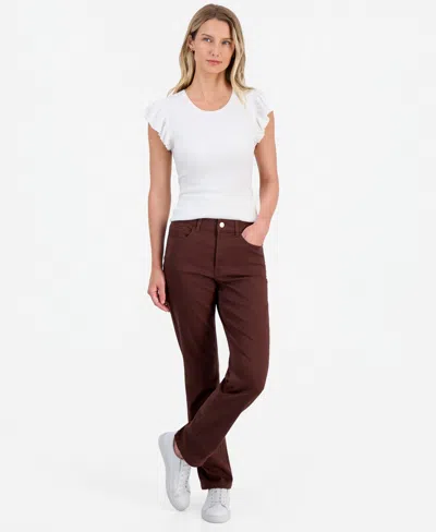 Nautica Women's Bay Sateen Straight Mid-rise Pants In Brown
