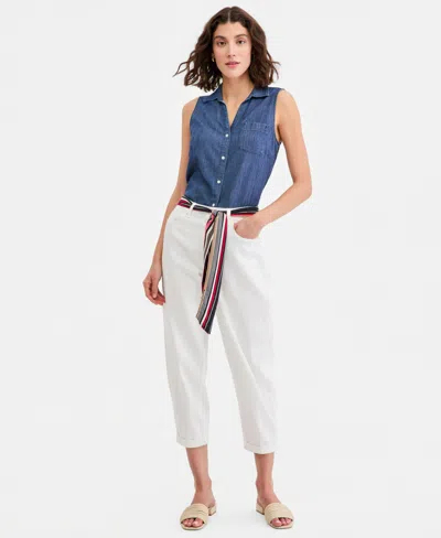 Nautica Women's Belted Carrot-leg Jeans In Blue