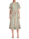 Nautica Womens Striped Belted Midi Dress In Multi