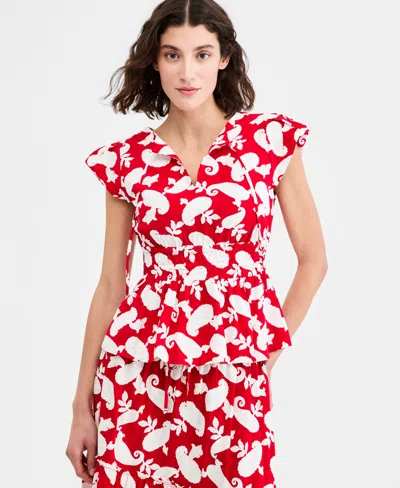 Nautica Women's Bubble-sleeve Paisley-print Peplum Top In Multi