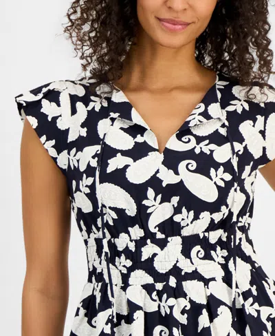 Nautica Women's Bubble-sleeve Paisley-print Peplum Top In Multi