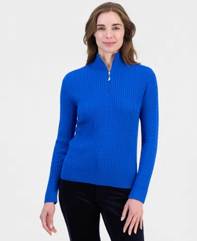 Nautica Women's Cable-knit Half-zip Mock-neck Sweater In Blue