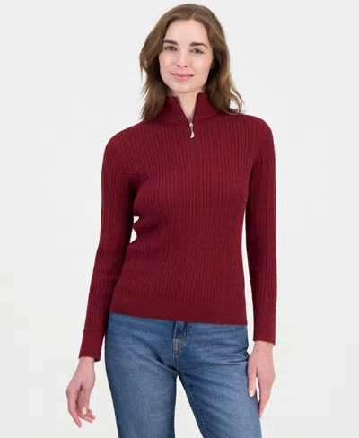 Nautica Women's Cable-knit Half-zip Mock-neck Sweater In Red