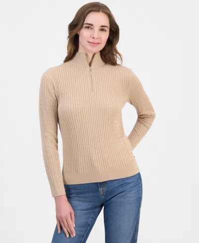 Nautica Women's Cable-knit Half-zip Mock-neck Sweater In Brown