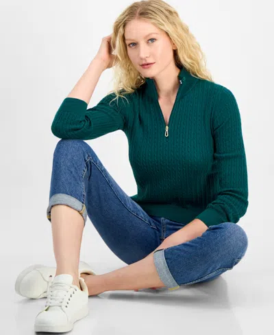 Nautica Women's Cable-knit Half-zip Mock-neck Sweater In Forest