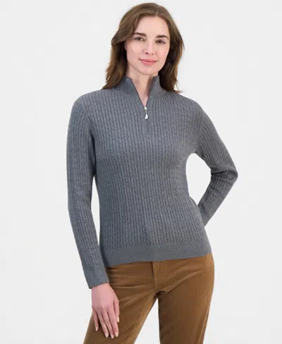Nautica Women's Cable-knit Half-zip Mock-neck Sweater In Gray