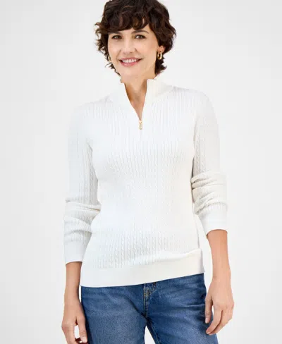 Nautica Women's Cable-knit Half-zip Mock-neck Sweater In Ivory