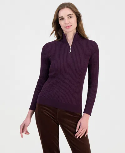 Nautica Women's Cable-knit Half-zip Mock-neck Sweater In Purple