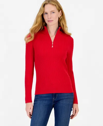 Nautica Women's Cable-knit Half-zip Mock-neck Sweater In Red