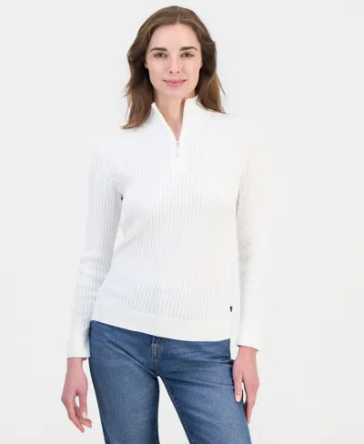 Nautica Women's Cable-knit Half-zip Mock-neck Sweater In White