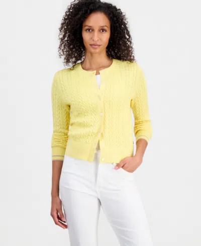 Nautica Women's Cable-knit Striped-cuff Cardigan Sweater In Yellow