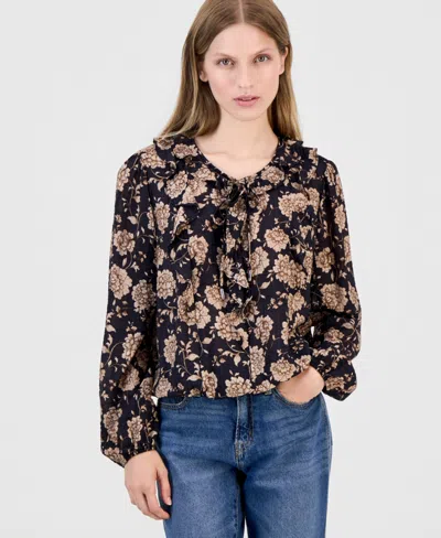Nautica Women's Cambridge Floral Ruffled Blouse In Night Sky Multi