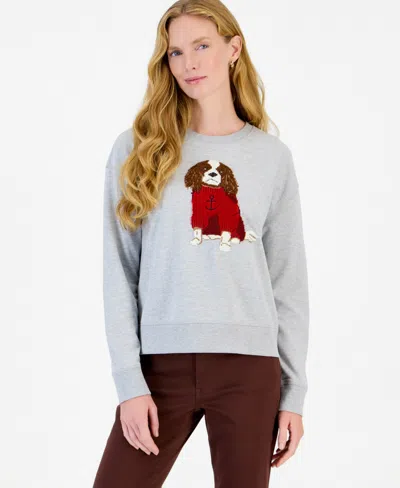 Nautica Women's Chenille Embroidered Dog Crewneck Sweatshirt In Gray