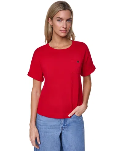 Nautica Women's Cotton Crewneck Short-sleeve Sweater In Red