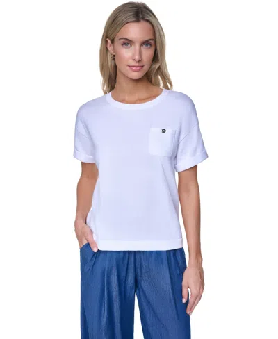Nautica Women's Cotton Crewneck Short-sleeve Sweater In White