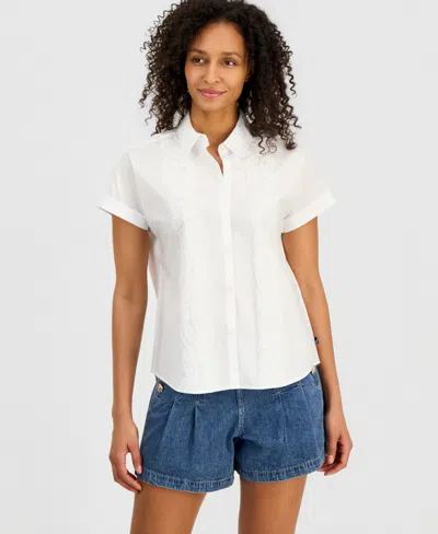 Nautica Women's Cotton Drop-shoulder Camp Shirt In White