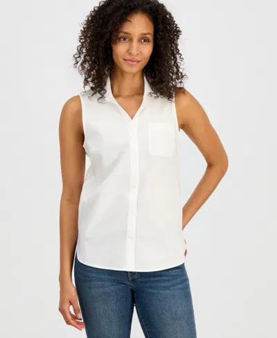 Nautica Women's Cotton Sleeveless Button-front Top In White