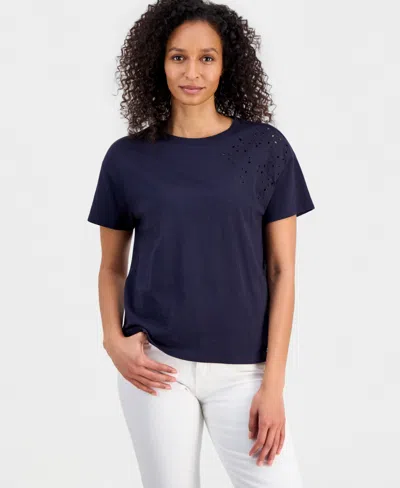 Nautica Women's Cotton Solid Embroidered T-shirt In Blue