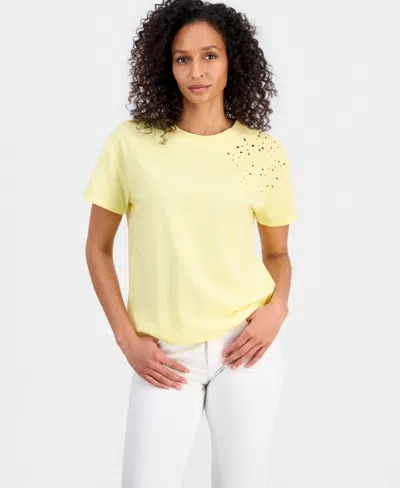 Nautica Women's Cotton Solid Embroidered T-shirt In Yellow