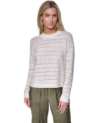 Nautica Women's Cotton-blend Crewneck Drop Shoulder Sweater In White