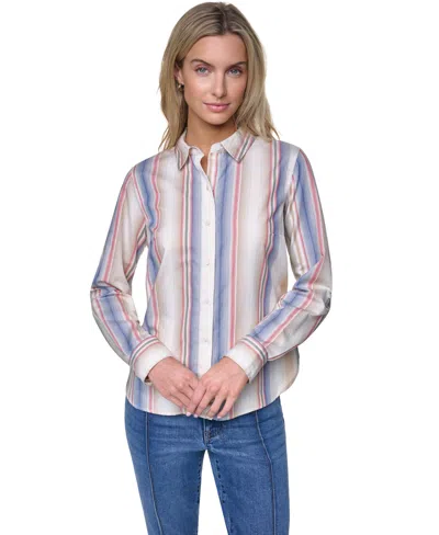 Nautica Women's Cotton-blend Roll-tab Button-front Shirt In Multi