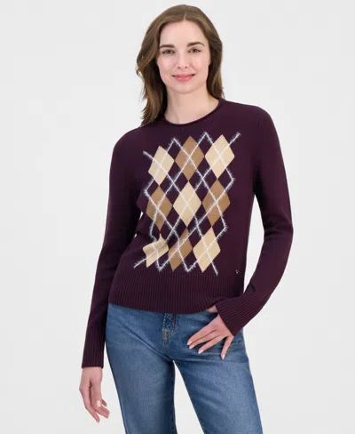 Nautica Women's Crewneck Argyle Sweater In Burgundy