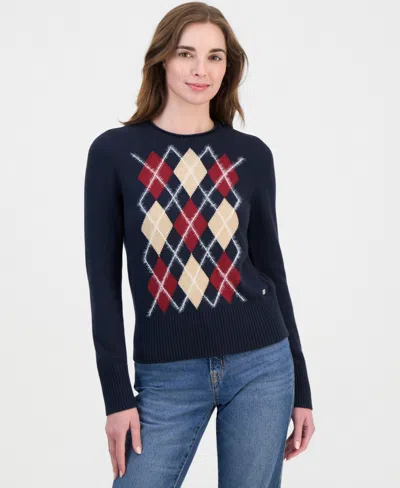 Nautica Women's Crewneck Argyle Sweater In Blue