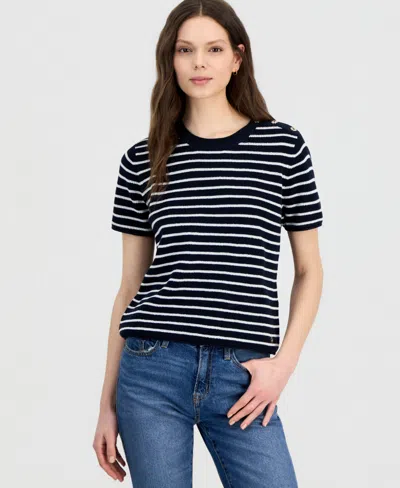 Nautica Women's Crewneck Short-sleeve Striped Sweater In Black