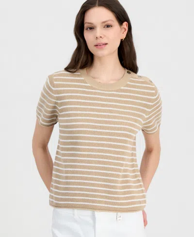 Nautica Women's Crewneck Short-sleeve Striped Sweater In Brown