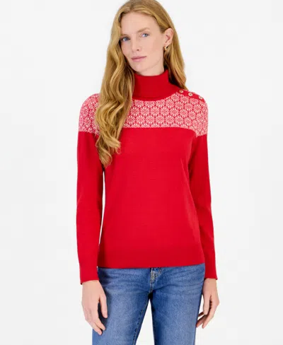 Nautica Women's Fair Isle Colorblock Turtleneck Sweater In Burgundy