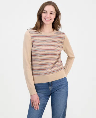Nautica Women's Fair Isle Stripe Sweater In Brown