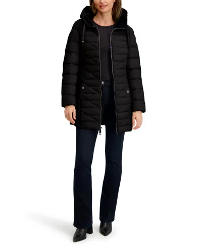 Nautica Women's Faux-fur-lined Hooded Puffer Coat In Black