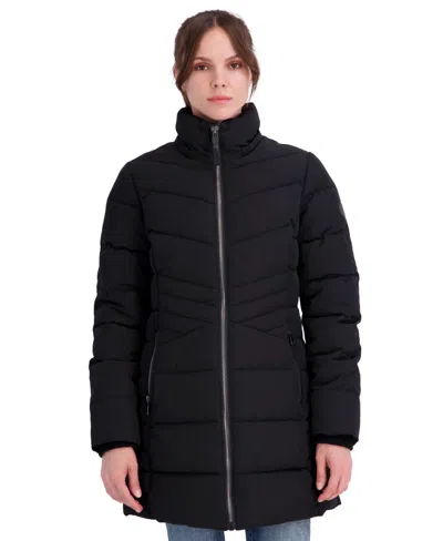 Nautica Women's Faux Fur Trim Hooded Puffer Coat In Black
