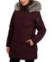 Nautica Women's Faux-fur-trim Hooded Puffer Coat In Burgundy