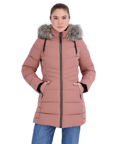 Nautica Women's Faux Fur Trim Hooded Puffer Coat In Multi
