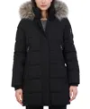 Nautica Women's Faux-fur-trim Hooded Puffer Coat In Noir